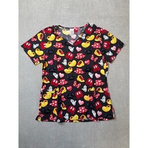 Disney Scrub Top Womens M Gray Patterned Cotton